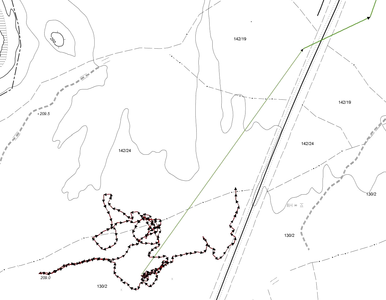 Etter støkkingen stoppet elgen opp her, men sprang ut igjen mellom kl 17:35 og 17:40.