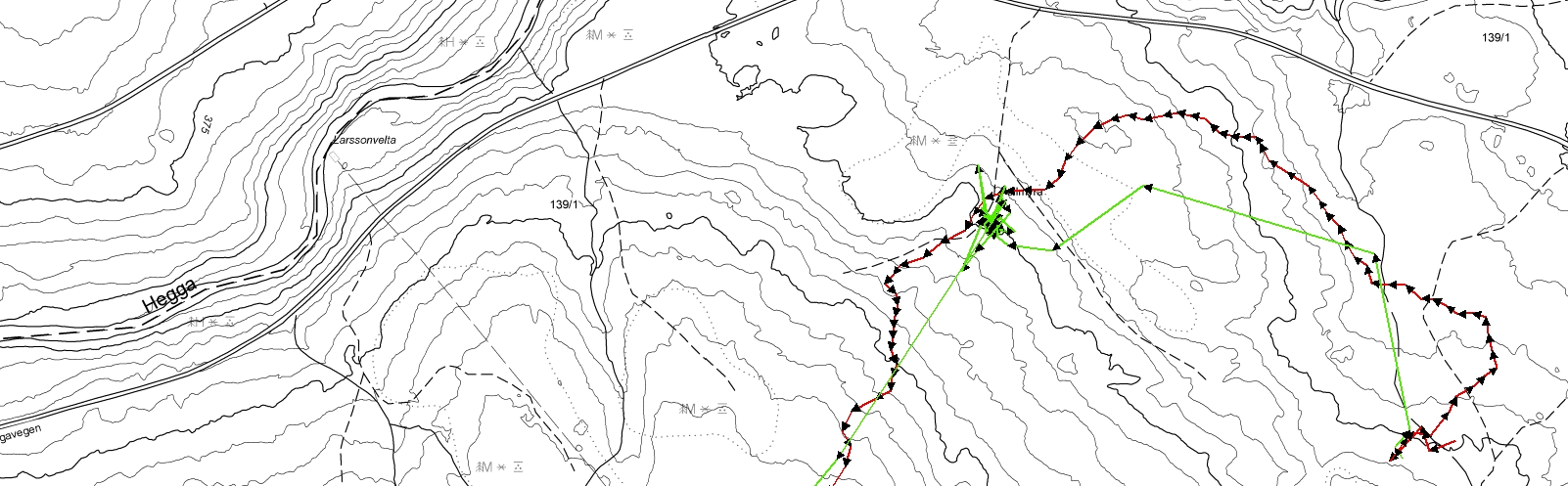 sirkelen. Elg støkket kl. 12:10-14/8 2010 Ettersøk startet kl.