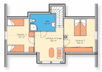 loftstue. Denne modellen finnes også uten 2. etasje.