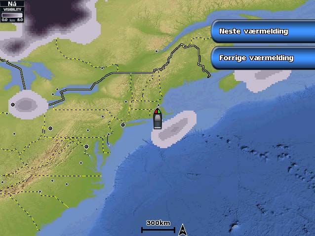 XM WX Satellite Weather og mobile værdata Sikt er den maksimale horisontale avstanden som kan sees på overflaten, som vist i symbolforklaringen ➊ på venstre side av skjermen.