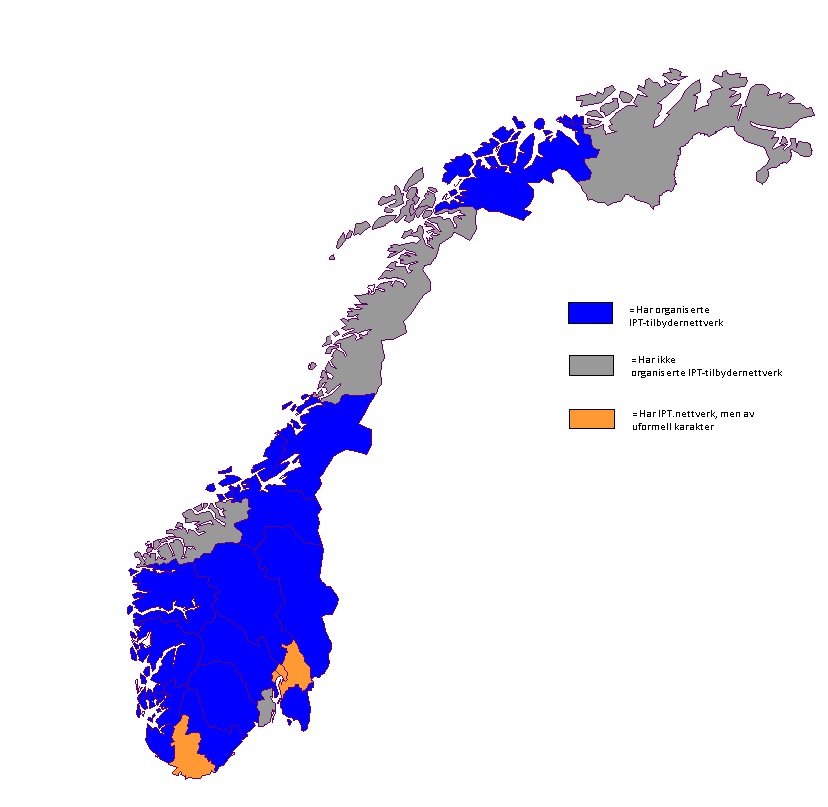 = Har organiserte IPT-tilbydernettverk = Har ikke organiserte IPT-tilbydernettverk = Har IPT.