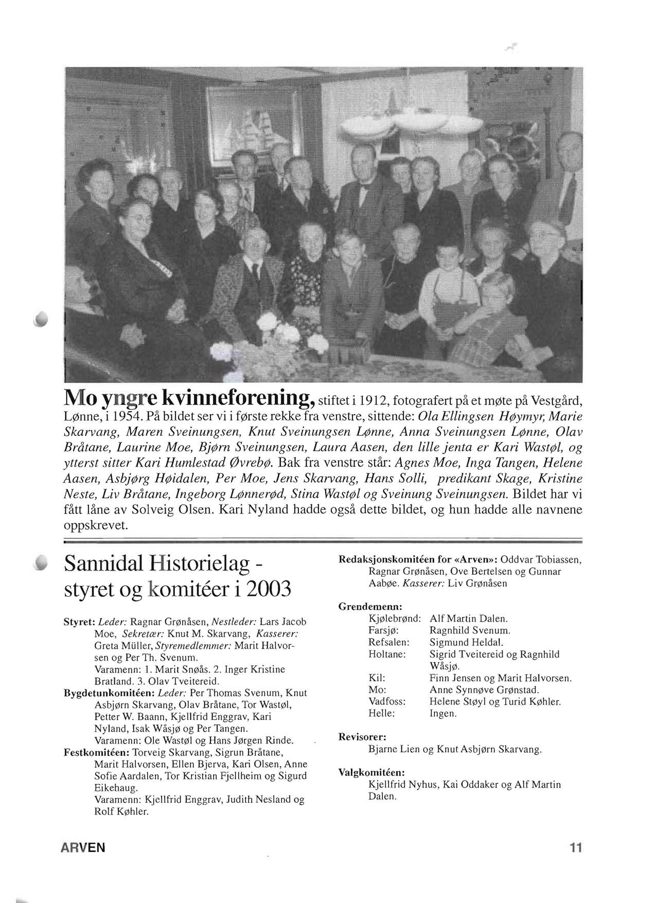 Mo yngre kvinneforening, stiftet i 1912, fotografert pa et mote pa Vestgard, L nne, i 1954.
