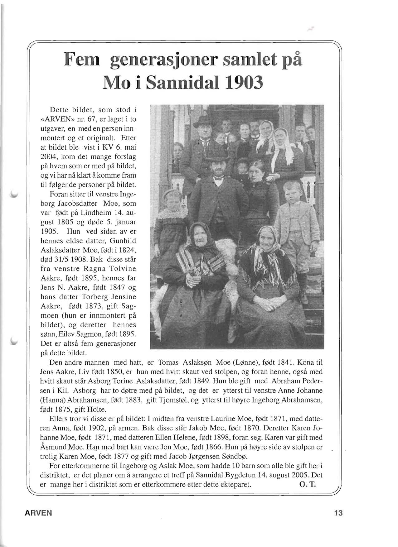 FeDl generasjoner sadllet pa Mo i Sannidal 1903 Dette bildet, som stod i «ARVEN» nr. 67, er laget i to utgaver, en med en person innmontert og et originalt. Etter at bildet ble vist i KV 6.