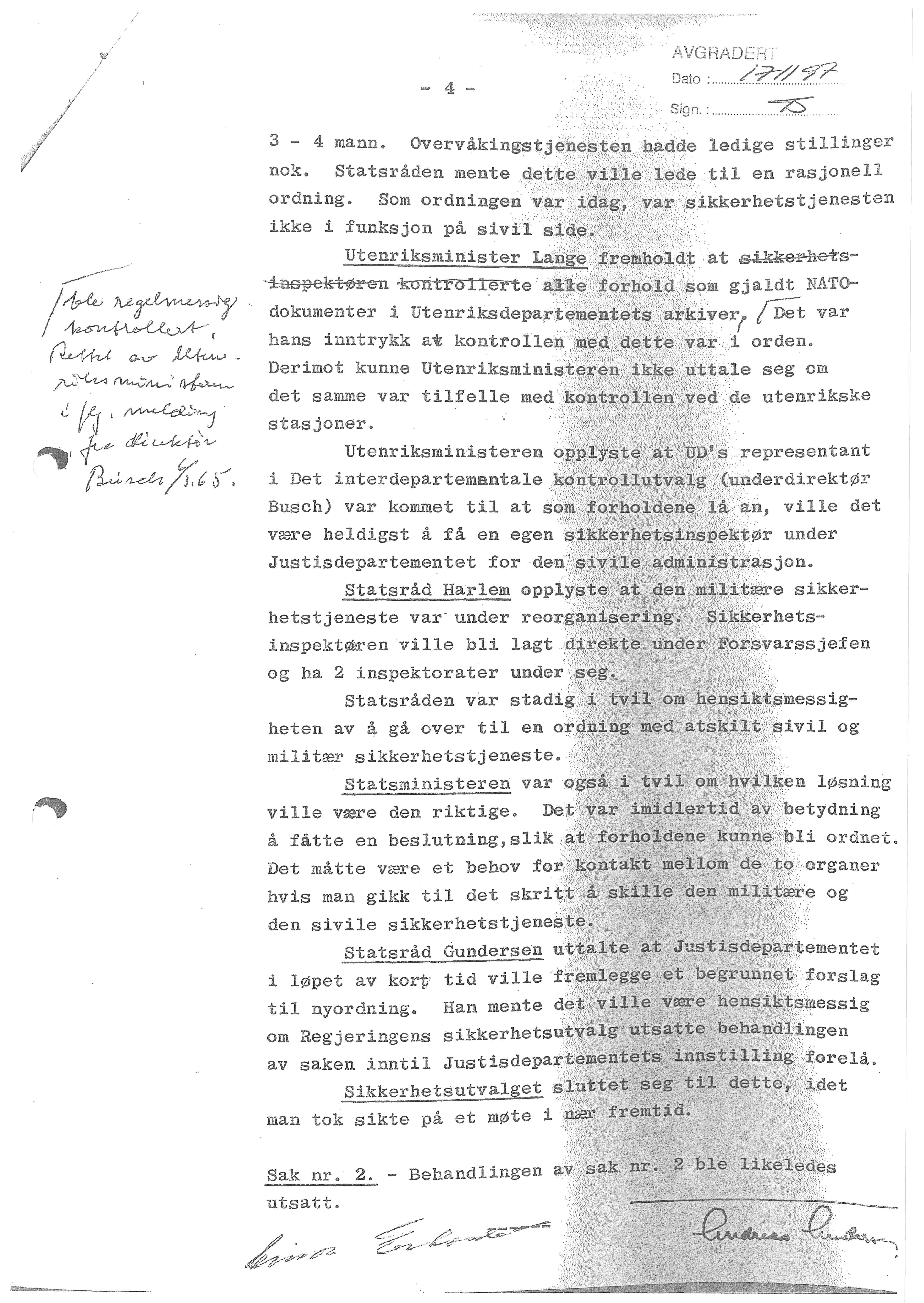 5. april I965, HEMMELIG ^/ statsråd Gudmund Harlem, Ekspl. nr, / av 10 Forsvarsdepartementet. Notat til Regjåringens sikkerhetsutvalg. Tyske transportfly til Norp;e.