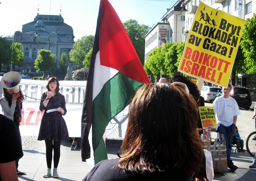 [MØTE MED: SOLVEIG IGESUND] tekst og FOTO: sissel m. rasmussen Appell: Solveig Igesund holder appell til støtte for Palestina, i Bergen i mai i fjor.