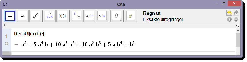 11.2 CAS-kommandoer Oppgave 58 Oppgave 59 Deriver funksjonen f(x) = x 4 ln(x). Finn integralet x 4 ċ sin(2x) dx 11.