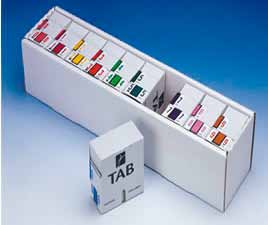 Tab-system for fargekoding Ettiketter for manuell merking