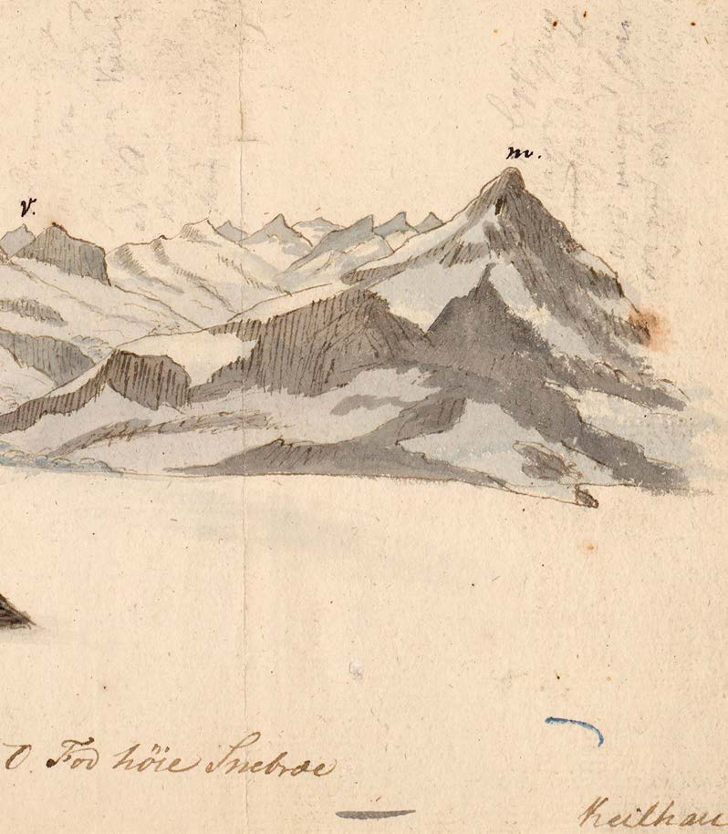 De kolossalske Jotunfjelde med den evige Snee og de blaaende Gletschere minner fra en fjellreise i 1820 Da de unge studentene Keilhau og Boeck i 1820 la ut på vandring i Jotunheimen for å utforske