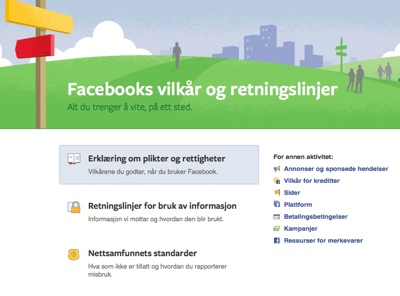 Bilde 3.5: Facebooks hovedside for vilkår og retningslinjer snarere tvert imot.