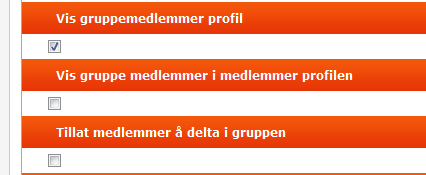Dokumentasjon WebOrg, Side 33 De tre avkrysningsboksene under 'Hovedgruppe' feltet er viktig med tanke på hvorvidt medlemmer skal kunne registrere seg/melde seg inn i en gruppe via 'Min Profil' på