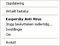 P R O G R A M G R E N S E S N I T T E T Avslutt avslutter Kaspersky Anti-Virus (når dette elementet blir valgt blir programmet slettet fra datamaskinens RAM). Figur 2.