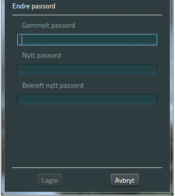 Tast inn det gamle passordet, etterfulgt av nytt passord, samt bekreftelse på det nye passordet, og deretter "Lagre".