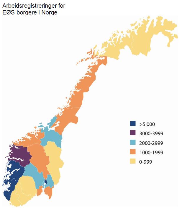 Norge Eurokrisen øker arbeidstilbudet i Norge Flest polakker (ca 12). Mange, men færre, svensker. Sterk økning for øst- og sydeuropeere, men fra lave nivåer. PIGS+RM+BG < Polen.