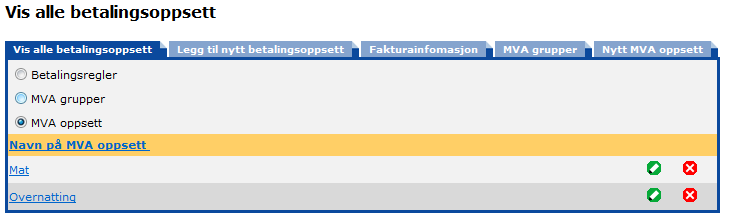 Gyldighetsdatoen beskriver når MVA regelen skal være gyldig fra. På denne måten kan en, dersom en vet det kommer en ny MVA sats ved årsskiftet, på forhånd lage en ny MVA sats som er gyldig fra 01.01. 2.