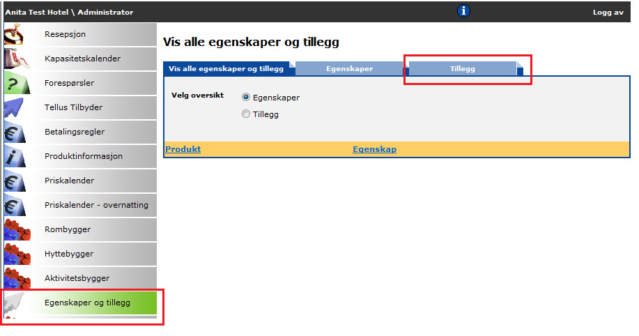 STEG 5. OPPRETT TILLEGG (MENY: EGENSKAPER OG TILLEGG) For å legge inn tilleggsprodukter klikk på menyvalg Egenskaper og Tillegg og deretter fliken Tillegg.