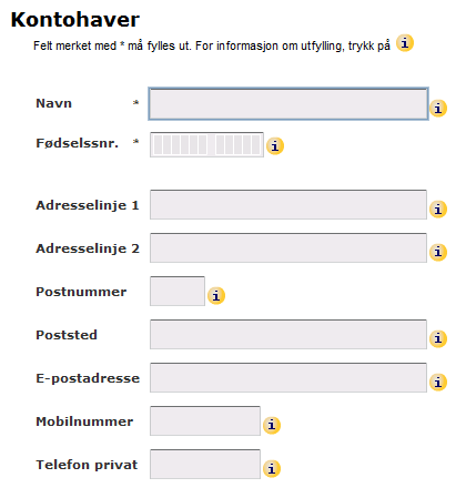 Figur 4.9 Forslag til nytt skjermbilde i Kontohaver etter første testrunde I tillegg bør det gis en forklaring på hva stjernen betyr.