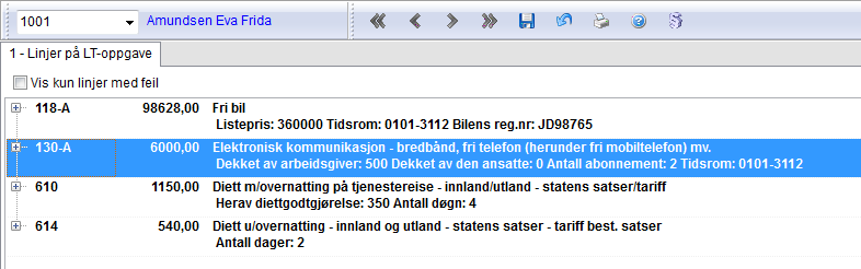 2. Forberede årsoppgjøret 4. Hvis du skal registrere tilleggsopplysninger på LT-kodene 130-A, 961-A eller 971-A, er det egen rutine for dette. Se punkt 2.