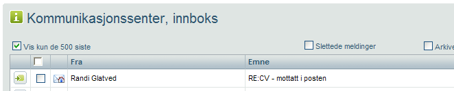 Det er også mulig å sende en internmelding via kommunikasjonssenteret. I eksempelet nedenfor har man valgt Funksjoner og Ny - internmelding fra hovedsiden til kommunikasjonssenteret.