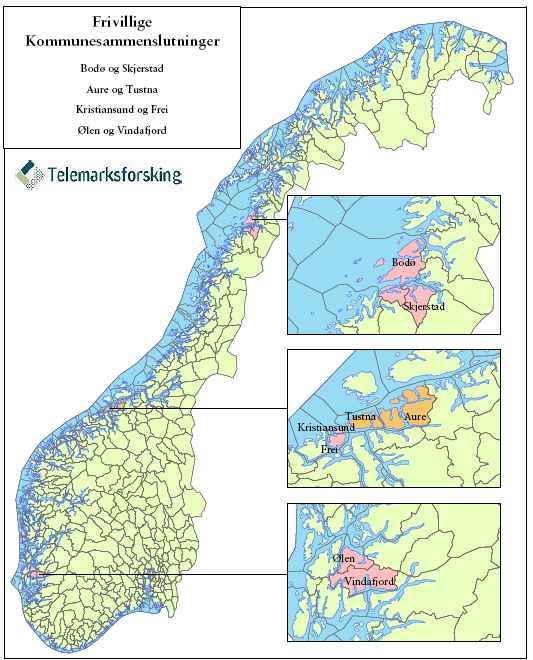 Innbyggerdialog i de frivillige sammenslåingene 2001: Våle og Ramnes -> Re 2005: Bodø og Skjerstad -> Bodø 2006: Ølen og Vindafjord ->