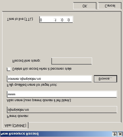 Figur 36: Lager et alias Hvilken webadresse kan vi bruke nå? Fra server og klient: "www.olympiaden.no". 4. Lag en katalog utenfor wwwroot hierarkiet (f.eks.