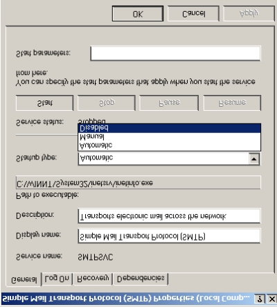 Figur 50: Velger at SMTP skal være disable ved oppstart 2. Hent CommuniGate fra http://www.stalker.com. Gå inn i browser og skriv inn adressen "www.stalker.com".