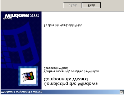 Figur 9: Beskjed om å sette inn Windows 2000 server CD- ROM Figur 10: Fullført Windows Components Winzard 2. Gå til konfigureringen av TCP/IP (protocols). (s.