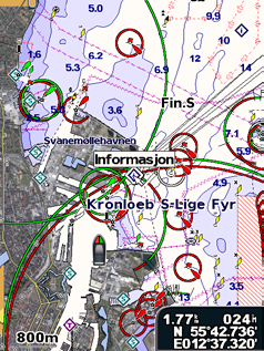 Forstå kartdata BlueChart g2 Vision og elektroniske kart for amerikanske innsjøer bruker grafiske symboler for å betegne kartfunksjoner.