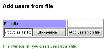 5.2 Brukerkonti fra fil Skolelinux har også skikkelig håndtering av grupper. Det betyr at systemansvarlig på skolen kan legge inn alle elevene i sine respektive klasser.