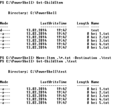 Intro til PowerShell side 12 av 12 Det andre eksempelet skal vi flytte alle filer med filtype.