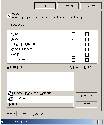 Figur 18: Delingsalternativene for mappen APPS