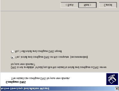 Figur 9: Active Directory Installation Wizard, med lokasjon for Sysvol mappen 3.Hvordan innstallere DNS? Når vinduet Configure DNS kommer opp velger du YES og trykker NEXT.