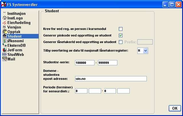 Wallet (https) Path Wallet (https) - Passord Sti til wallet, brukes av SOWS Passord til wallet, brukes av SOWS Student Krev fnr ved reg.