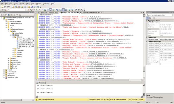 tabellen og velger «Script table as» à «Insert to» à «New query editor window» kan vi legge inn alle