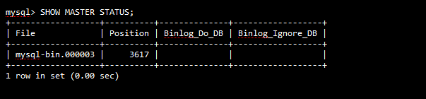 Deretter sjekkes hvilken binærlogg som er i bruk: Bilde 52- Screenshot av hvilken binær logg brukes nå Vi lar tabellene være låst mens vi kjører en MySQLdump på de databasene vi vil overføre.