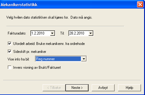 10.1. Mekanikerstatistikk MekoEasy inneholder en mekanikerstatistikk. Den er tilgjengelig i menypunkt faktura rapportering faste rapporter. Gå til fanen Verksted og velg Mekanikerstatistikk.