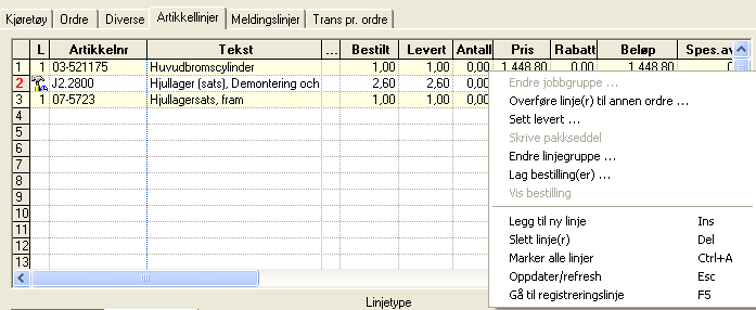 Skal tilbudet omgjøres til en ordre, hent fram det aktuelle tilbudet, eventuelt kan tilbudet revideres, og velg Tilbudsbehandling Til ordre, da opprettes en ordre basert på tilbudet. NB!