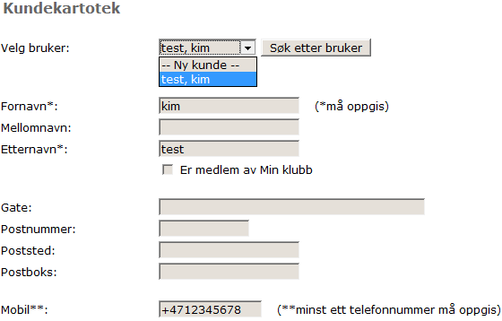 3.2.2.5 Kundekartotek Kundekartoteket er tilgjengelig når man er pålogget som en ansatt. Her kan man velge en kunde fra en liste eller søke etter kunden.