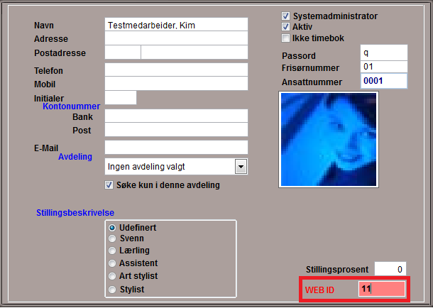 3.2.3 Opprettelse og fjerning av ansatte på nett Her må man være nøye slik at det ikke blir noe feil. Riktig ansatt ID til riktig ansatt WEB ID.