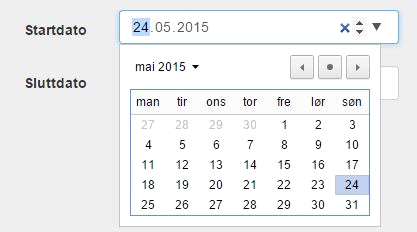 Brukerveiledning Figur 66: Registrere nytt prosjekt Velg dato Her kommer det en kalender, som gjør