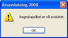 ENKLERE ÅRSAVSLUTNING I DITT MAMUT-SYSTEM 9. Du vil nå få beskjed om at regnskapsåret er avsluttet, klikk OK. Tips! For å avstemme hovedbok og reskontro pr. 31.12.