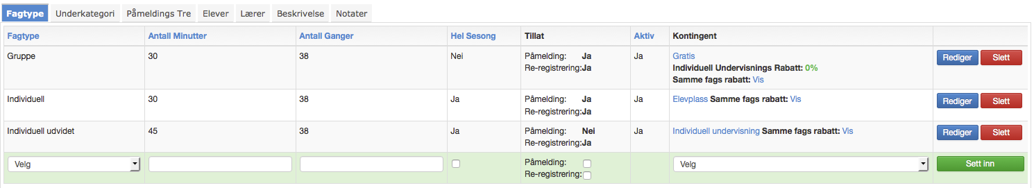 2. Faget opprettes i Stamdata Fag. Du kan opprette et navn på Faget som vil fremgå i systemet, og en offentlig tekst som kan ses ifm. påmelding.