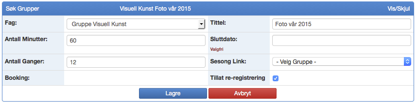 Oppretter jeg Grupper? Fag som skal danne grunnlag for Grupper/Korps opprettes på samme måte som ovenstående Fag, men med FagTypen Gruppetype (dette er tidligere definert på Stamdata-Fagtype).