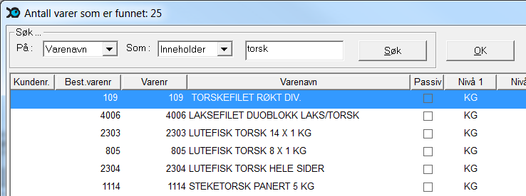 Varelinjer Når du har lagt inn nødvendige opplysninger i ordrehodet, jfr. kapittel Hovedopplysninger på side 46, må du registrere de enkelte varer som skal være på denne ordren/fakturaen.