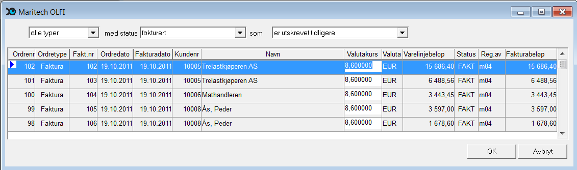 Deretter oppretter du varelinjene som normalt, men det er ikke nødvendig å ferdigmelde kontrakten.