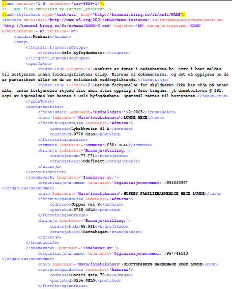 Vedlegg B Xml kunngjøring fra