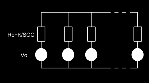 det kompliserer simuleringen. Det er derfor nyttig å lage en modell for alle batteriene satt i parallell som vist i Figur 4.2.