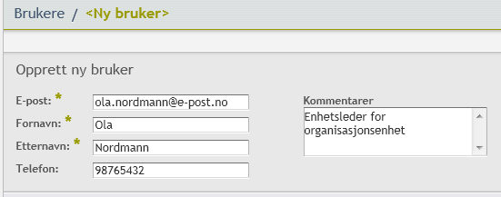 Steg for steg: Legge til ny bruker Brukere med tilgangen Administrator kan legge til nye brukere i systemet. 1) Trykk på fanen Brukere.