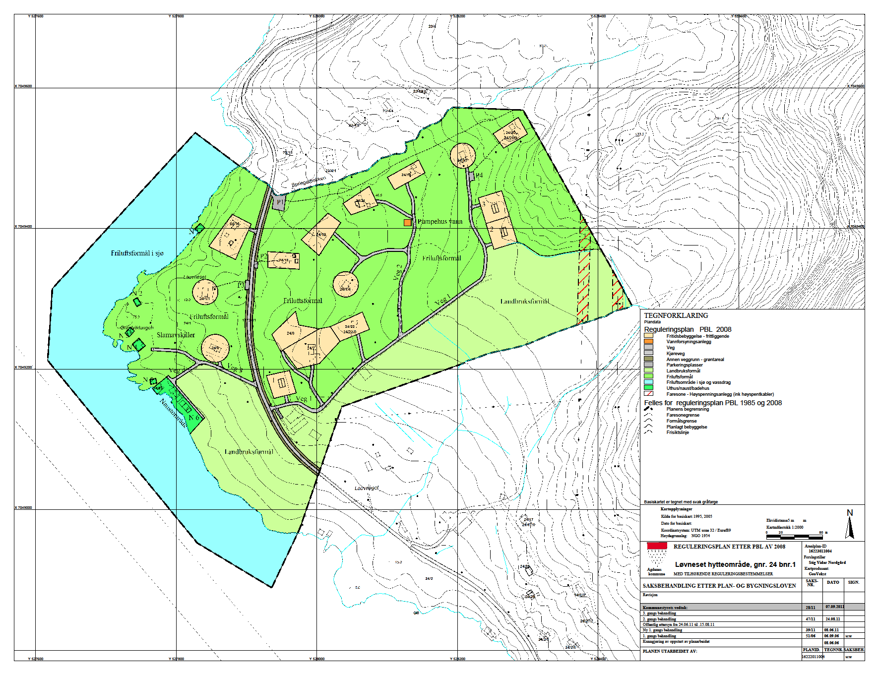 3.2 Tidligere behandling av planforslag Viser til tidligere forslag til reguleringsplan datert 25.07.06 og behandlinger i formannskapet i sak 51/06, 06.09.06 og sak 55/06, 04.10.06. En av de nye hyttetomtene ble i utgangspunktet foreslått plassert mellom sjøen og vegen.