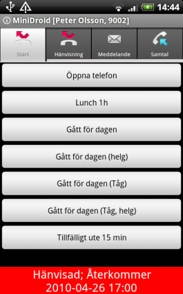 Fravær/tilstedeværelse Telefon Kalender Presence Mobil Info om bruker AD