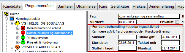 Oppfølging og registrering av opplæring Opplæringsaktivitet ført på løpet Opplæringsaktiviteten registreres i utgangspunktet for hele løpet. Men dersom ønskelig, kan det også registreres pr.